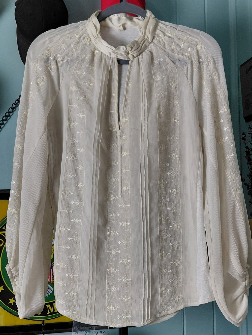 Anthropologie TINY Elegant Cream Embroidered Long-Sleeve Women's Blouse